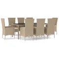 Ensemble à manger de jardin et coussins 9 pcs beige Poly rotin