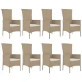 Ensemble à manger de jardin et coussins 9 pcs beige Poly rotin