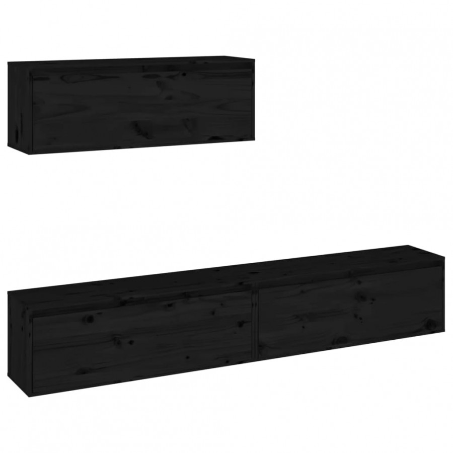 Meubles TV 3 pcs Noir Bois massif de pin