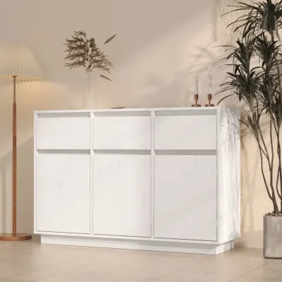 Buffet blanc 110x34x75 cm bois massif de pin