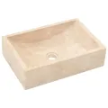 Armoire de salle de bain et lavabos en marbre crème Teck massif