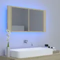 Armoire à miroir à LED de bain Chêne sonoma 90x12x45 Acrylique