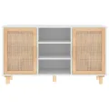 Buffet Blanc 105x30x60 cm Bois de pin massif et rotin naturel