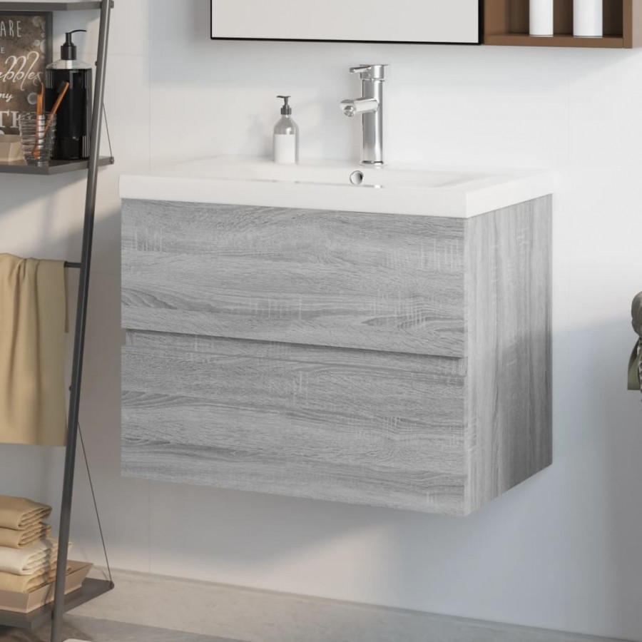 Meuble lavabo avec bassin intégré Sonoma gris Bois d'ingénierie