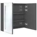 Armoire de salle de bain à miroir LED Gris brillant 62x14x60 cm
