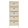 Étagère de rangement 5 paniers tissu bois de cèdre beige