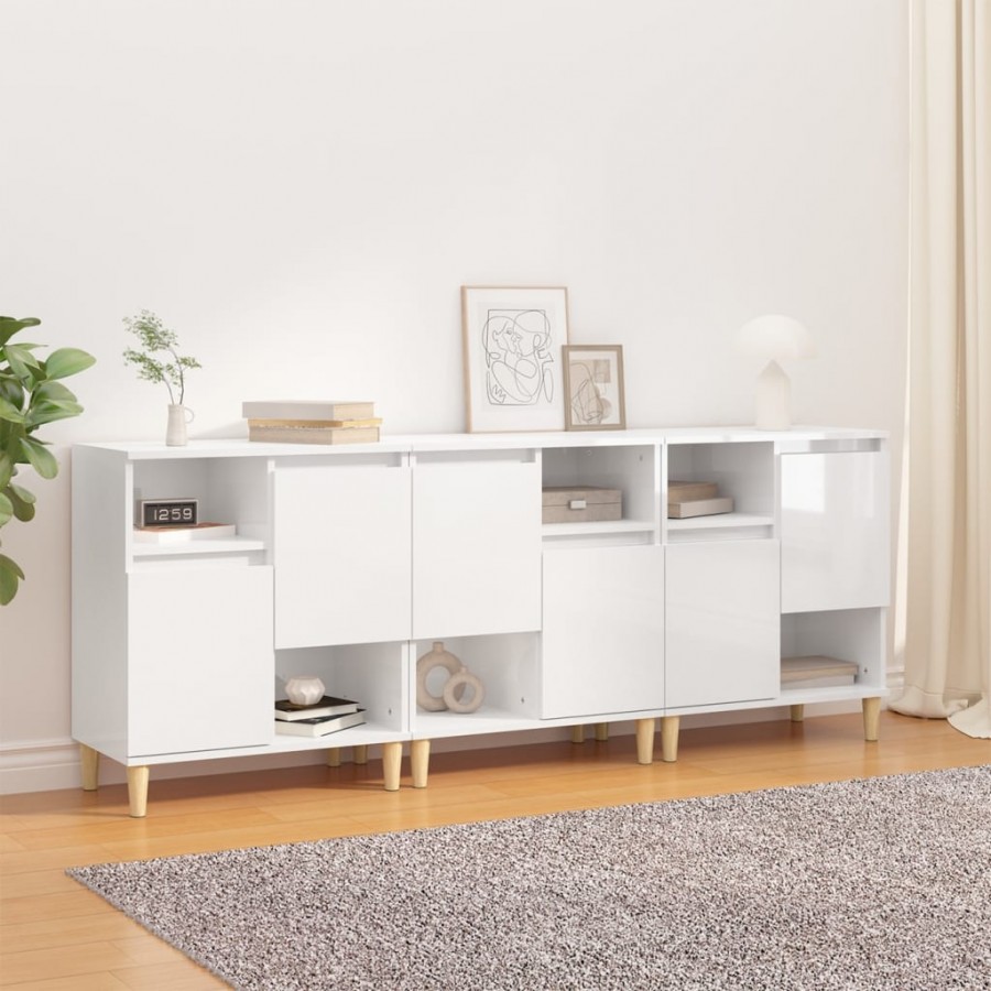 Buffets 3 pcs blanc brillant 60x35x70 cm bois d'ingénierie