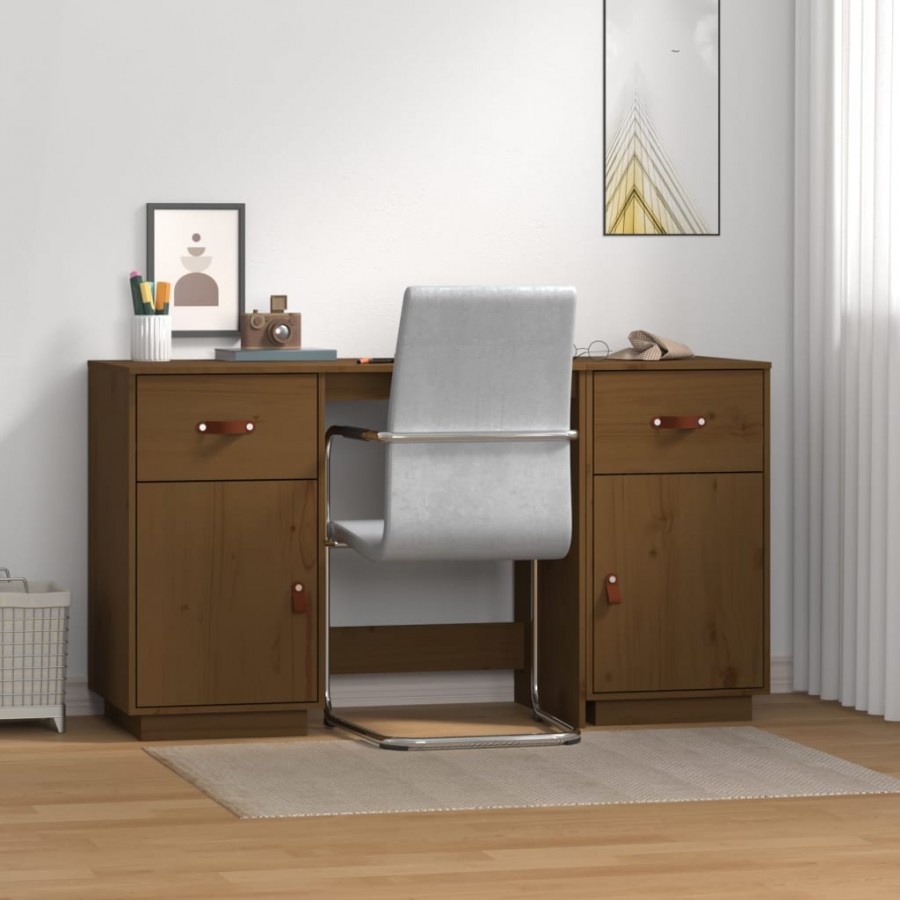 Bureau avec armoires Marron miel 135x50x75cm Bois massif de pin