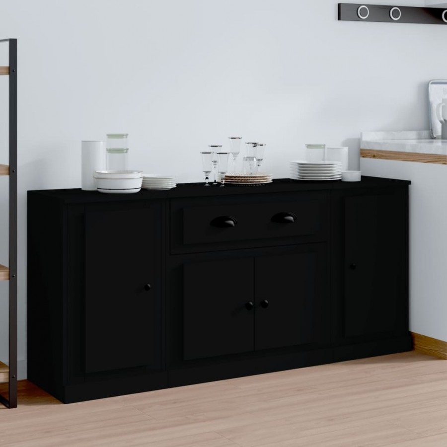 Buffets 3 pcs noir bois d'ingénierie