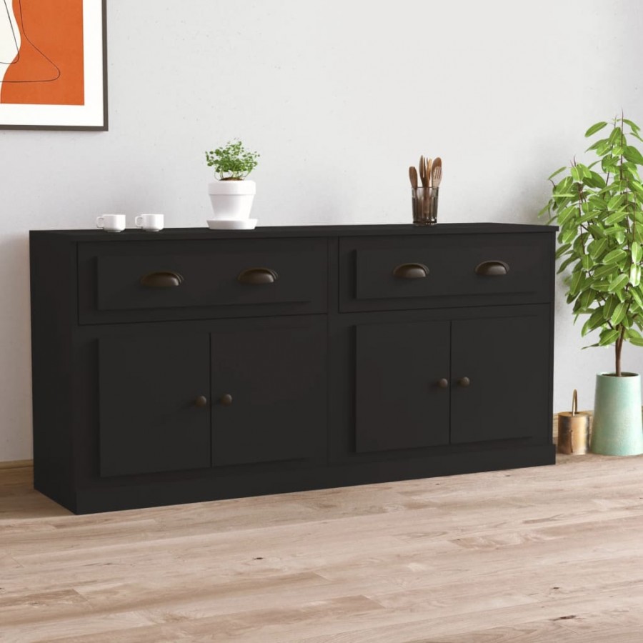 Buffets 2 pcs noir bois d'ingénierie