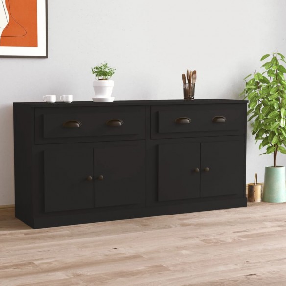 Buffets 2 pcs noir bois d'ingénierie