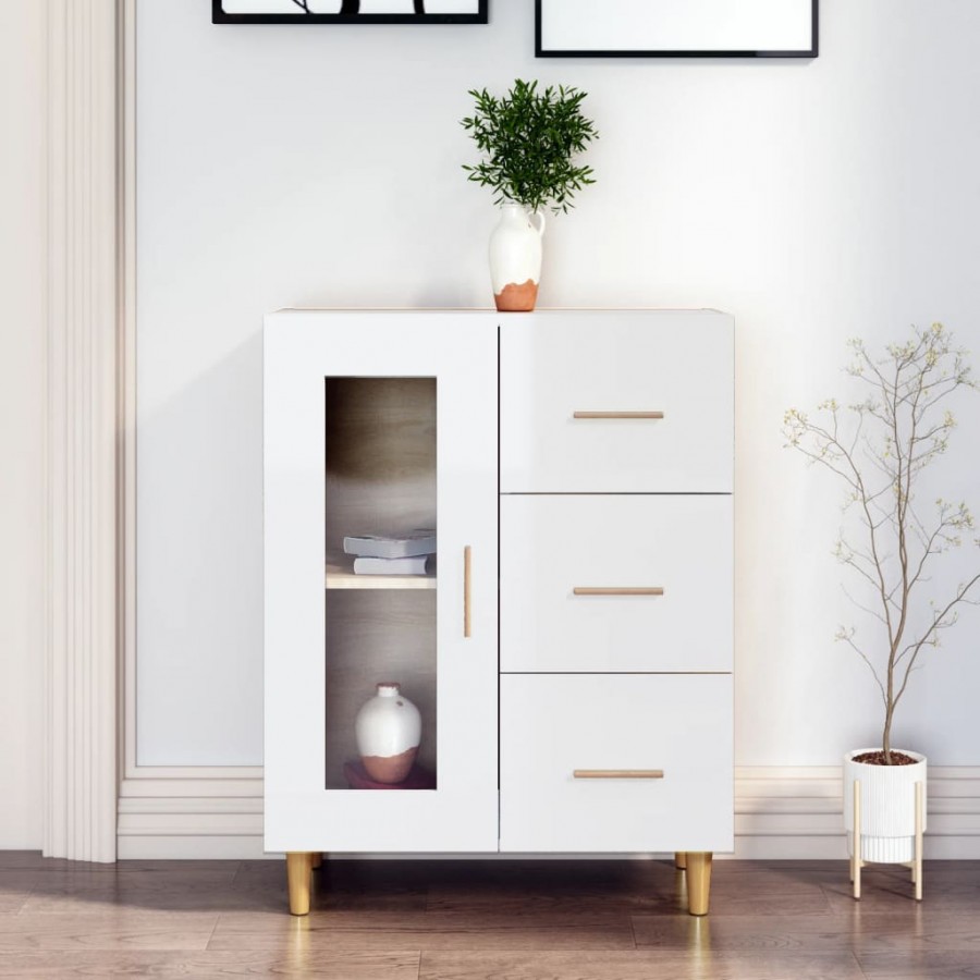 Buffet Blanc brillant 69,5x34x90 cm Bois d'ingénierie