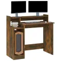 Bureau et lumières LED Chêne fumé 97x45x90 cm Bois d'ingénierie