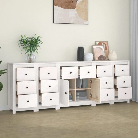 Buffet Blanc 230x35x80 cm Bois massif de pin