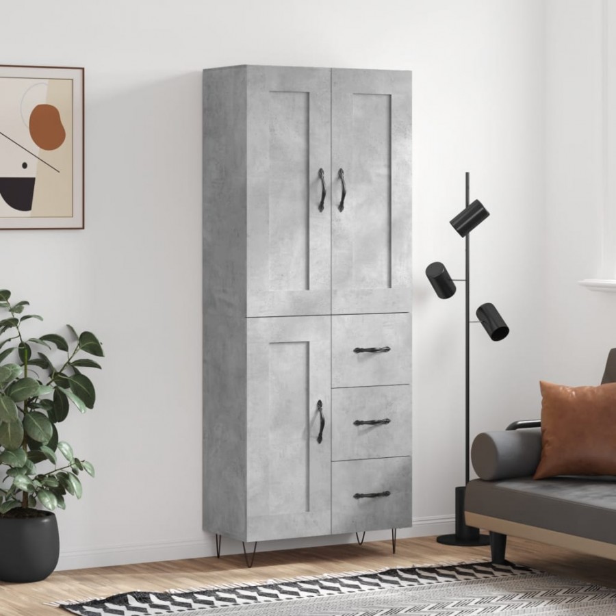 Buffet haut Gris béton 69,5x34x180 cm Bois d'ingénierie