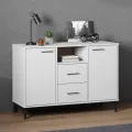 Buffet avec pieds en métal Blanc 113x40x77 cm Bois massif OSLO
