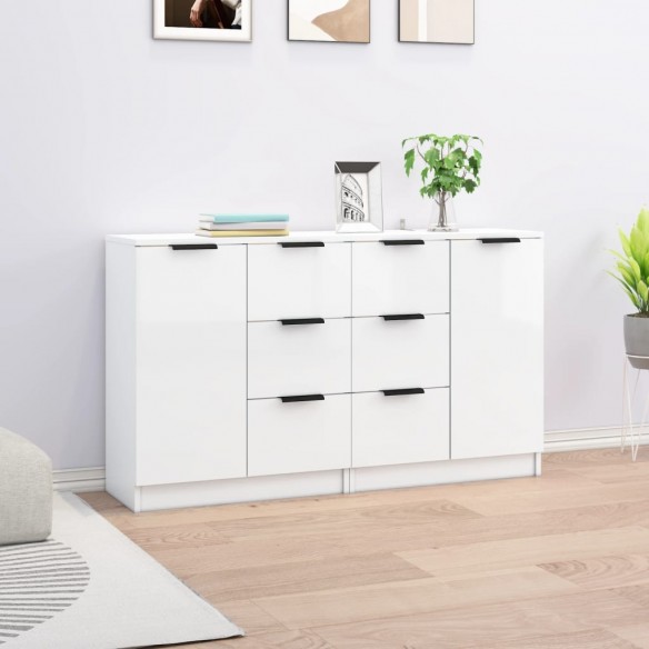 Buffets 2 pcs Blanc brillant 60x30x70 cm Bois d'ingénierie