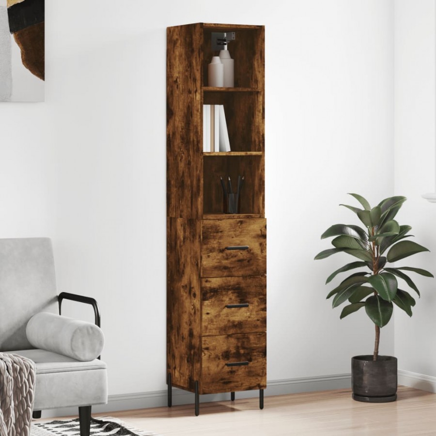 Buffet haut Chêne fumé 34,5x34x180 cm Bois d'ingénierie