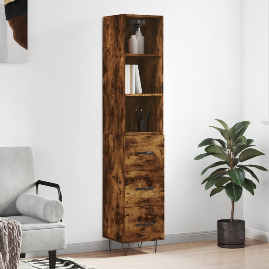 Buffet haut Chêne fumé 34,5x34x180 cm Bois d'ingénierie