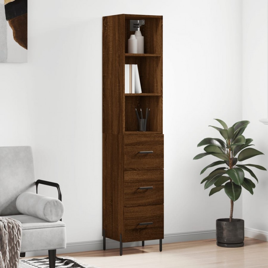 Buffet haut Chêne marron 34,5x34x180 cm Bois d'ingénierie