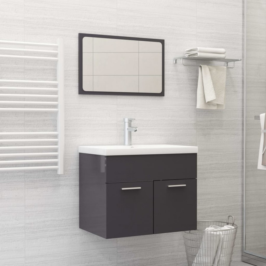 Ensemble de meubles de salle de bain Gris brillant Aggloméré