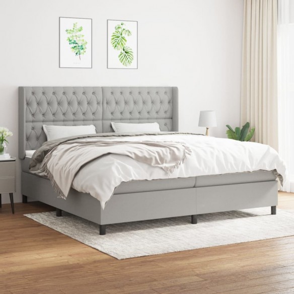 Sommier à lattes de lit avec matelas Gris clair 200x200cm Tissu