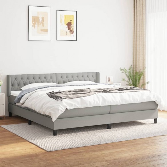 Sommier à lattes de lit avec matelas Gris clair 200x200cm Tissu