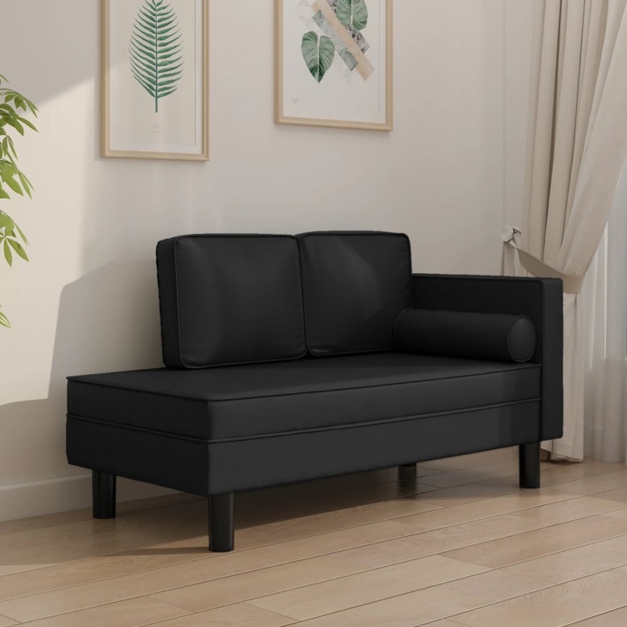 Chaise longue avec coussins et traversin noir similicuir