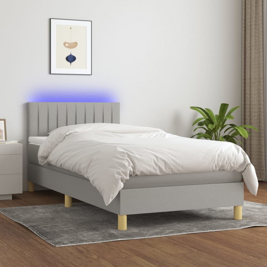 cadre de lit avec matelas et LED Gris clair 90x200cm