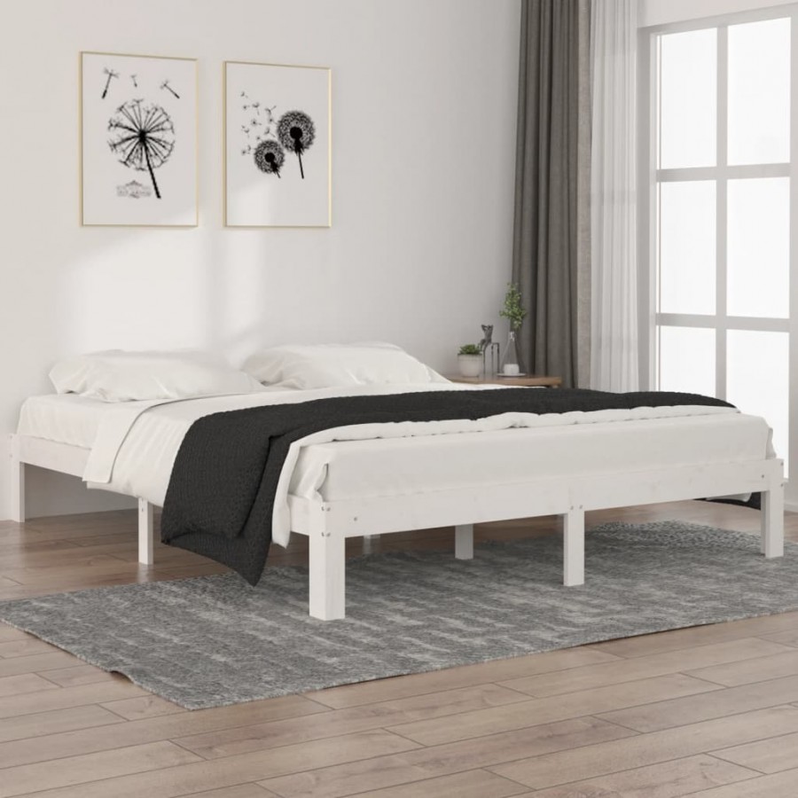 Cadre de lit Blanc Bois de pin massif 160x200 cm