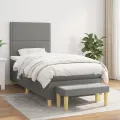 cadre de lit avec matelas Gris foncé 100x200cm Tissu