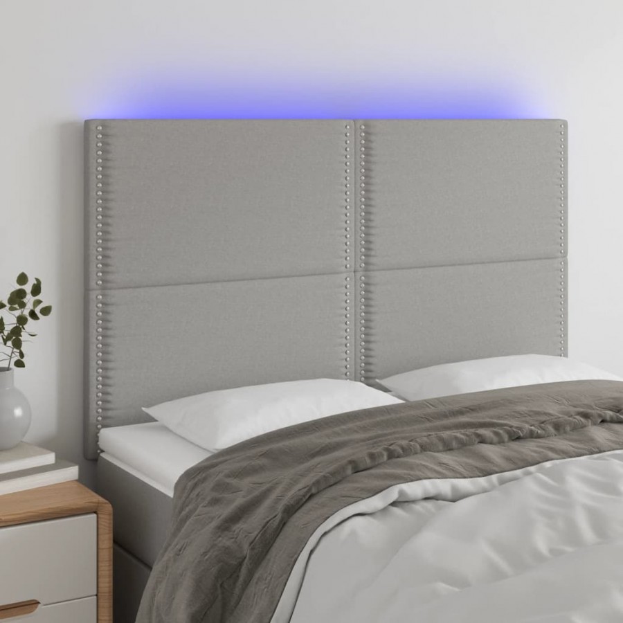 Tête de lit à LED Gris clair 144x5x118/128 cm Tissu