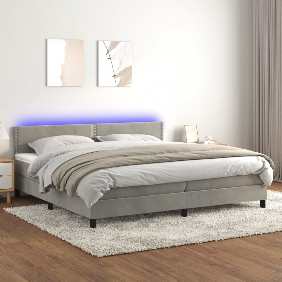 cadre de lit avec matelas LED Gris clair 200x200 cm