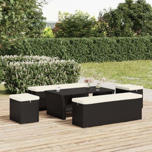 Poufs avec coussins 2 pcs noir 40x30x40 cm résine tressée