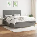 cadre de lit avec matelas Gris foncé 160x200cm Tissu