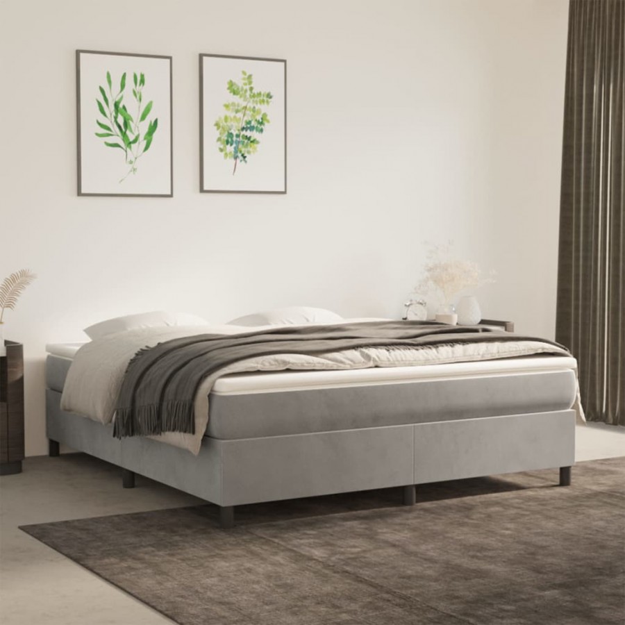 cadre de lit et matelas Gris clair 160x200cm Velours