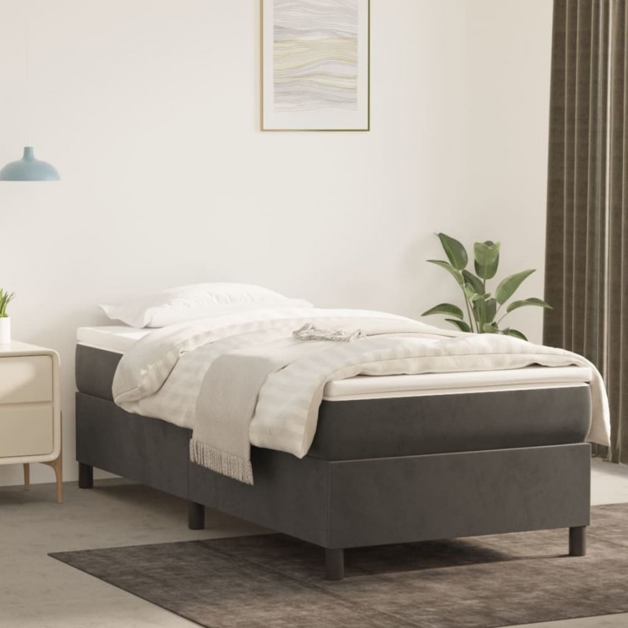 cadre de lit et matelas Gris foncé 90x200 cm Velours