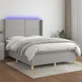 cadre de lit matelas LED Gris clair 140x190 cm Tissu