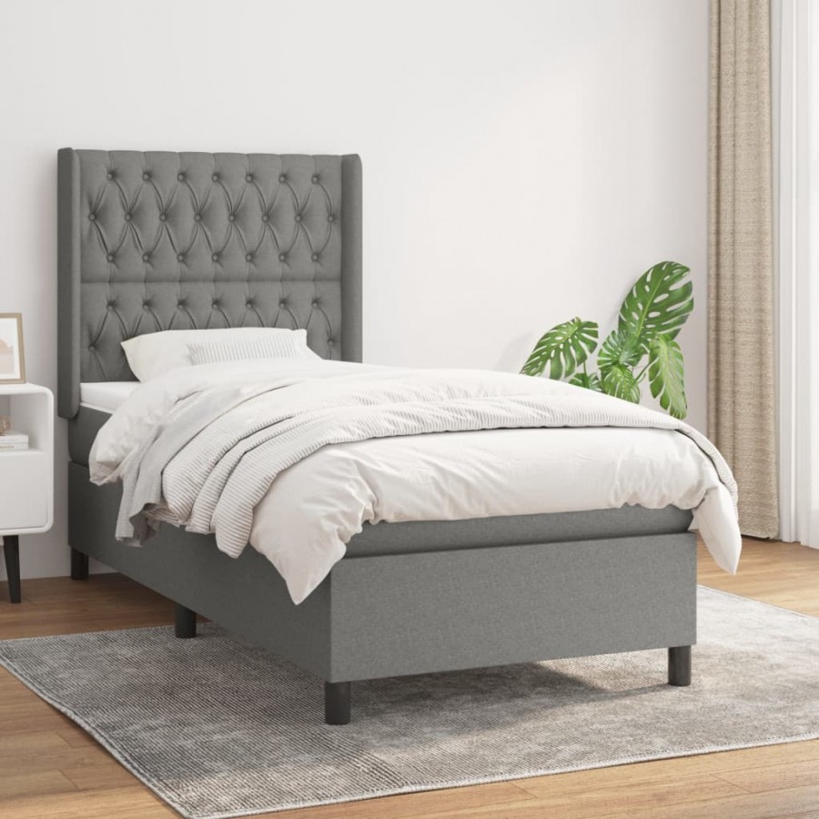 cadre de lit avec matelas Gris foncé 100x200cm Tissu