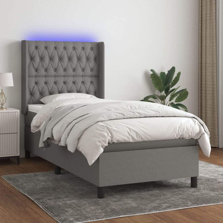 cadre de lit matelas LED Gris foncé 100x200 cm Tissu