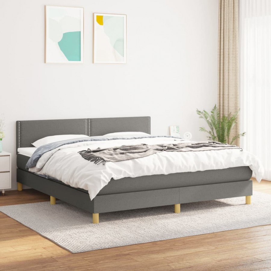 cadre de lit avec matelas Gris foncé 160x200cm Tissu