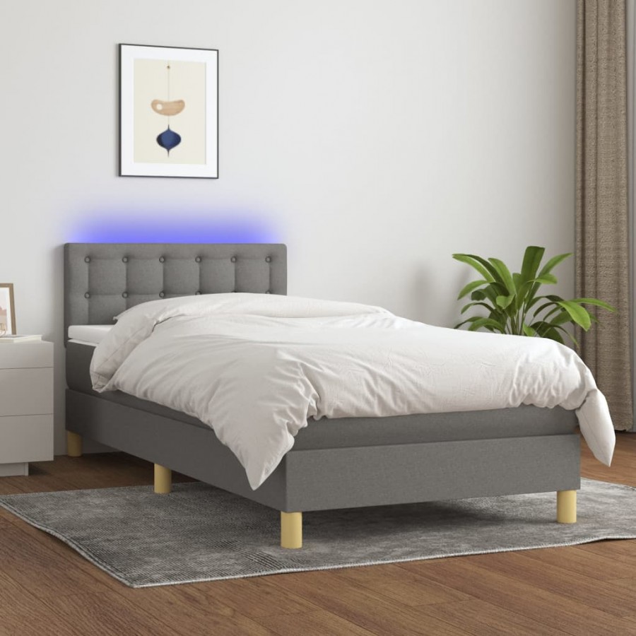 cadre de lit avec matelas et LED Gris foncé 90x200cm