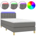 cadre de lit avec matelas et LED Gris foncé 90x190cm