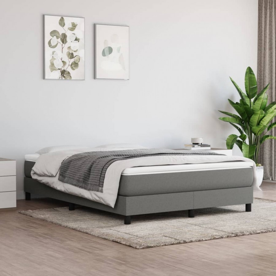 cadre de lit avec matelas Gris foncé 140x200cm Tissu