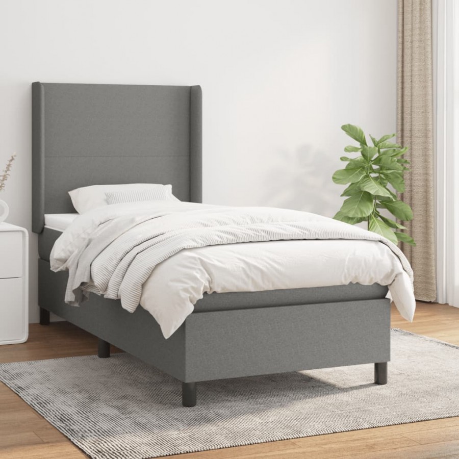 cadre de lit avec matelas Gris foncé 100x200cm Tissu