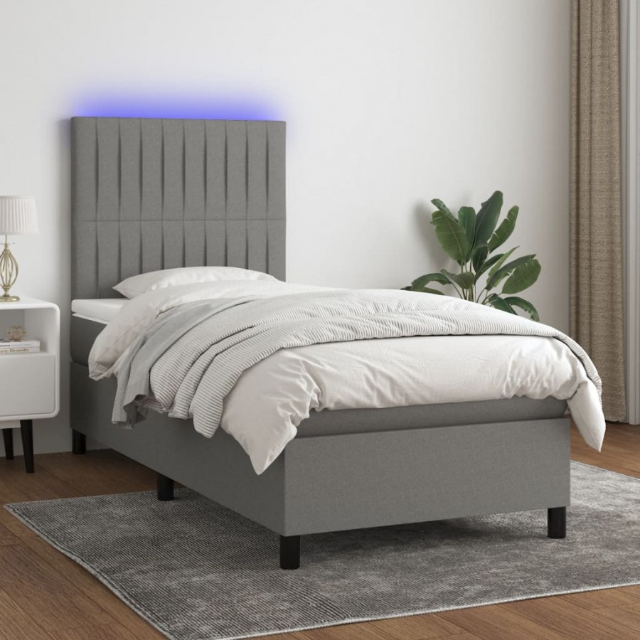 cadre de lit et matelas et LED Gris foncé 100x200 cm