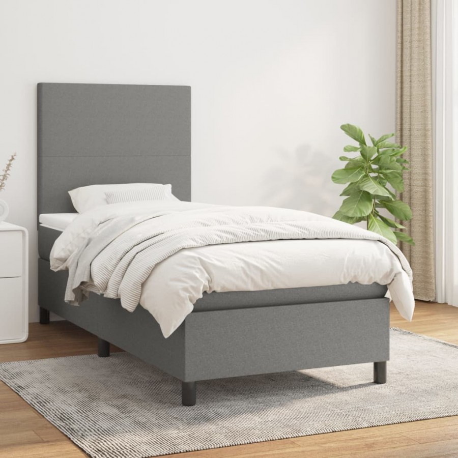 cadre de lit avec matelas Gris foncé 100x200cm Tissu