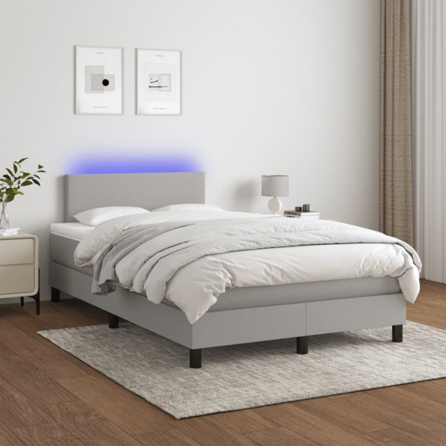 cadre de lit matelas LED Gris clair 120x200 cm Tissu