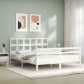 Cadre de lit avec tête de lit blanc King Size bois massif