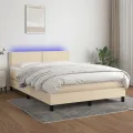 cadre de lit avec matelas LED Crème 140x200 cm Tissu
